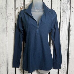 Layer8 Qwick Dry‎ Athletic 1/4 Zip Long Sleeve Top Women's Large Blue Thumbholes